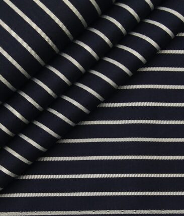 Monza Men's Dark Blue 100% Giza Cotton White Stripes Shirt Fabric (1.60 M)