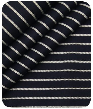 Monza Men's Dark Blue 100% Giza Cotton White Stripes Shirt Fabric (1.60 M)