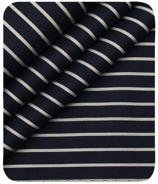 Monza Men's Dark Blue 100% Giza Cotton White Stripes Shirt Fabric (1.60 M)