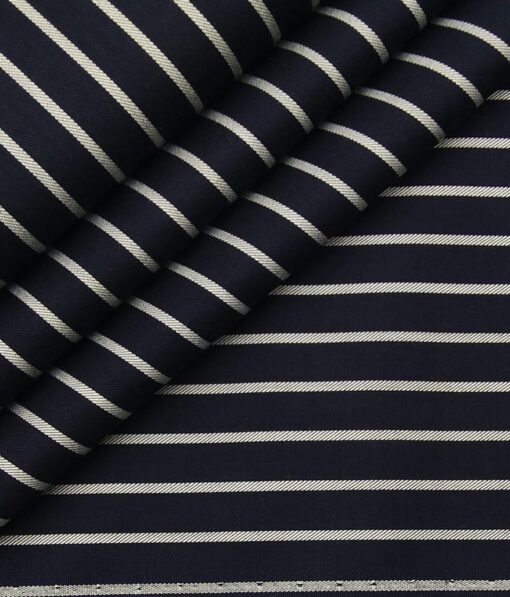 Monza Men's Dark Blue 100% Giza Cotton White Stripes Shirt Fabric (1.60 M)