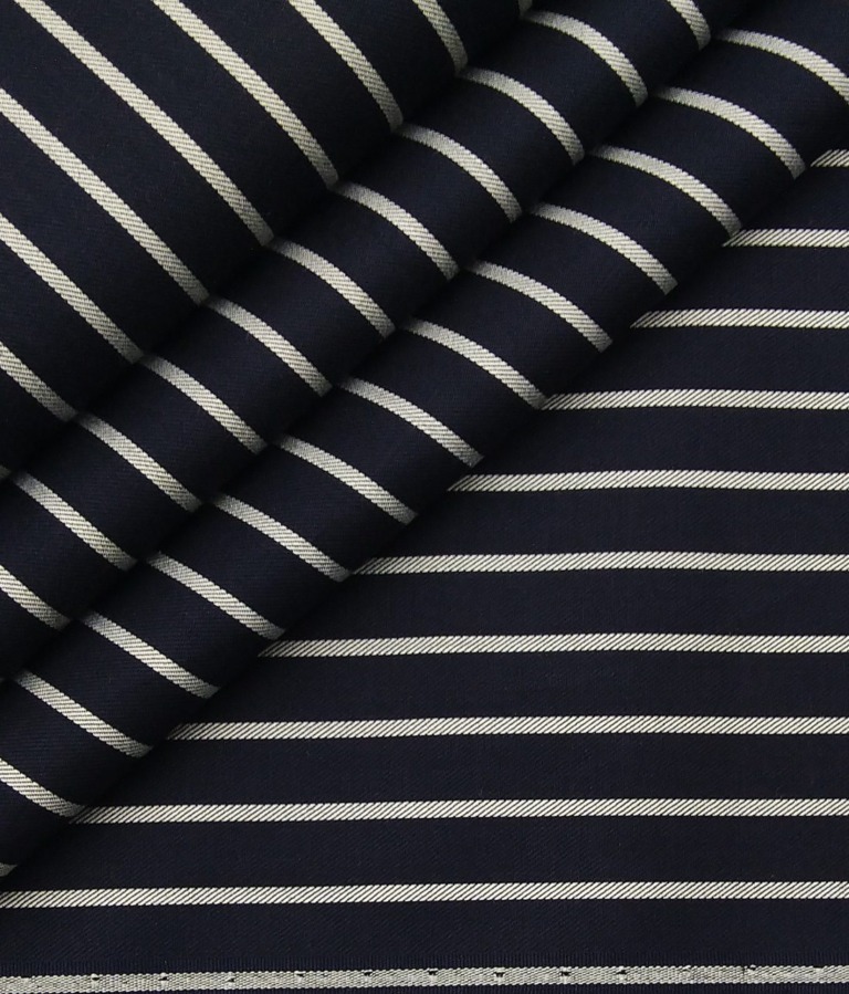 Monza Men's Dark Blue 100% Giza Cotton White Stripes Shirt Fabric (1.60 M)