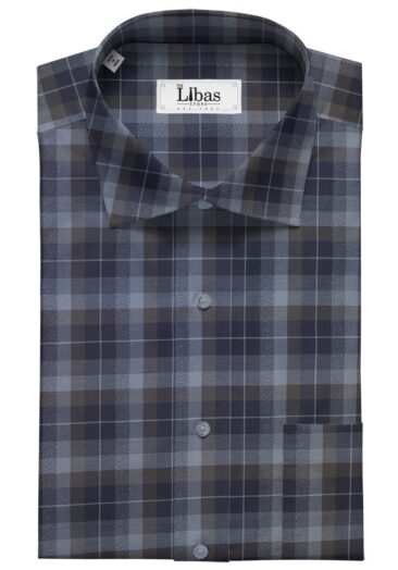 Monza Men's Dark Blue 100% Superfine Cotton Broad Checks Shirt Fabric (1.60 M)