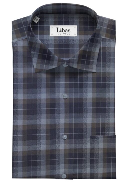 Monza Men's Dark Blue 100% Superfine Cotton Broad Checks Shirt Fabric (1.60 M)
