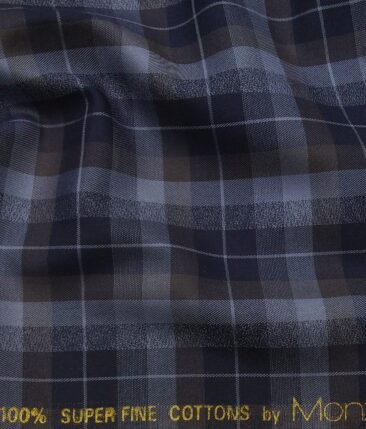 Monza Men's Dark Blue 100% Superfine Cotton Broad Checks Shirt Fabric (1.60 M)