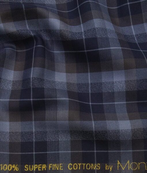 Monza Men's Dark Blue 100% Superfine Cotton Broad Checks Shirt Fabric (1.60 M)