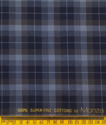 Monza Men's Dark Blue 100% Superfine Cotton Broad Checks Shirt Fabric (1.60 M)