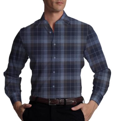 Monza Men's Dark Blue 100% Superfine Cotton Broad Checks Shirt Fabric (1.60 M)