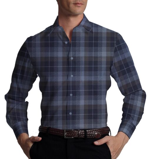 Monza Men's Dark Blue 100% Superfine Cotton Broad Checks Shirt Fabric (1.60 M)
