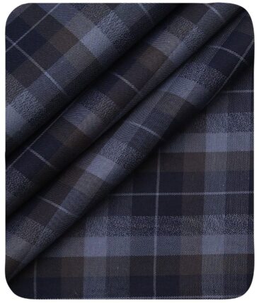 Monza Men's Dark Blue 100% Superfine Cotton Broad Checks Shirt Fabric (1.60 M)