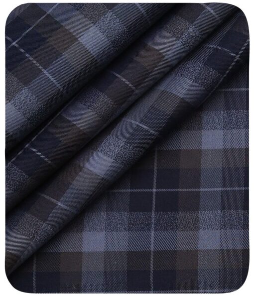 Monza Men's Dark Blue 100% Superfine Cotton Broad Checks Shirt Fabric (1.60 M)