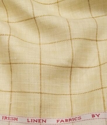 Nemesis Men's Butter Milk Beige 100% Super Luxusury Irish Linen Checks Unstitched Blazer Fabric (2 Meter)