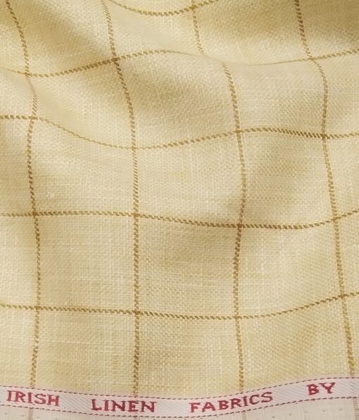 Nemesis Men's Butter Milk Beige 100% Super Luxusury Irish Linen Checks Unstitched Blazer Fabric (2 Meter)