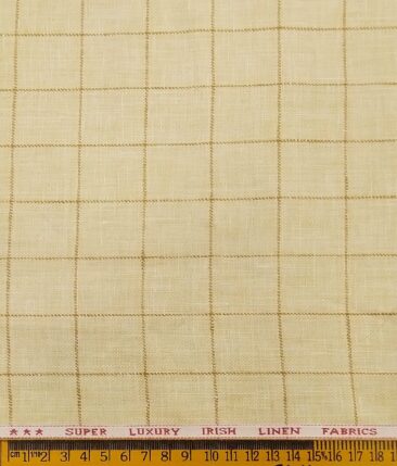 Nemesis Men's Butter Milk Beige 100% Super Luxusury Irish Linen Checks Unstitched Blazer Fabric (2 Meter)