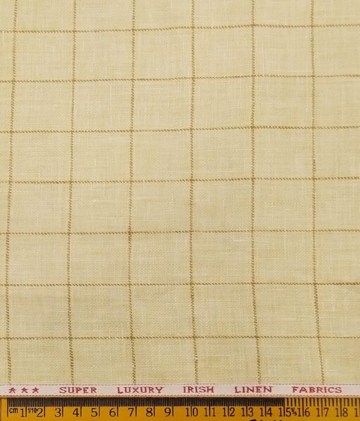 Nemesis Men's Butter Milk Beige 100% Super Luxusury Irish Linen Checks Unstitched Blazer Fabric (2 Meter)