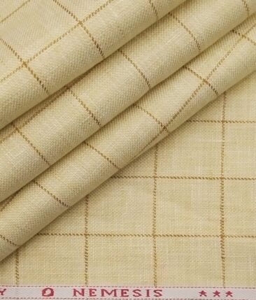 Nemesis Men's Butter Milk Beige 100% Super Luxusury Irish Linen Checks Unstitched Blazer Fabric (2 Meter)