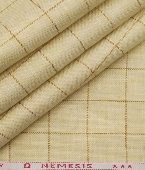 Nemesis Men's Butter Milk Beige 100% Super Luxusury Irish Linen Checks Unstitched Blazer Fabric (2 Meter)