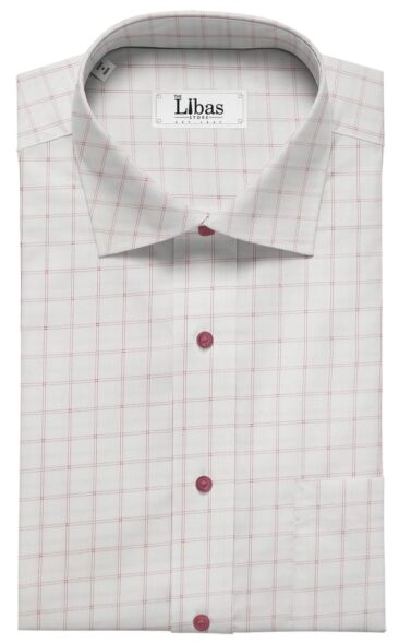 Raymond Men's White 100% Egyptian Giza Cotton Red Checks Shirting Fabric (1.80 Meter)
