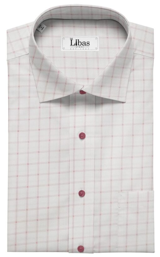 Raymond Men's White 100% Egyptian Giza Cotton Red Checks Shirting Fabric (1.80 Meter)