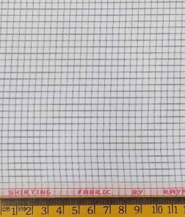 Raymond Men's White Polyester Cotton Black Checks Shirting Fabric (1.80 Meter)