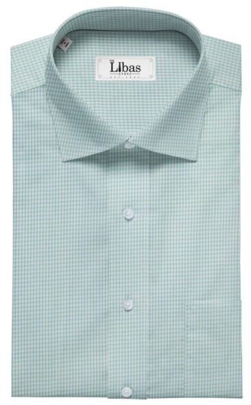 Raymond Men's White Polyester Cotton Sea Green Checks Shirting Fabric (1.80 Meter)
