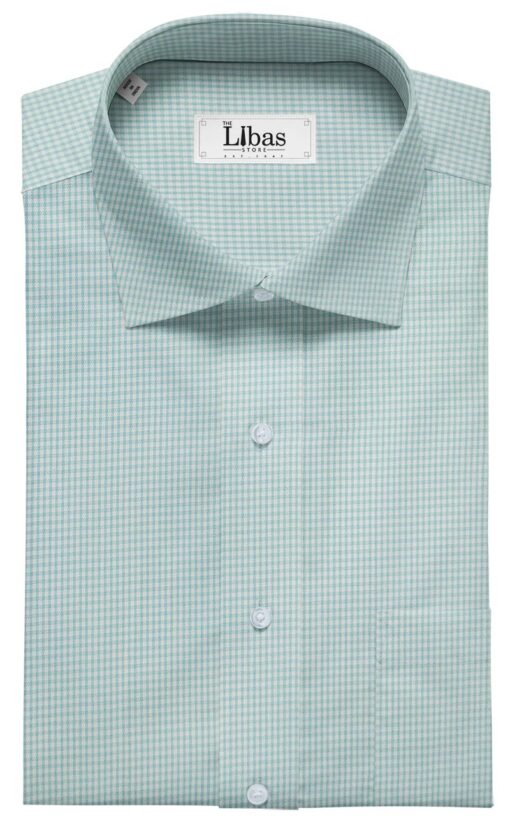 Raymond Men's White Polyester Cotton Sea Green Checks Shirting Fabric (1.80 Meter)