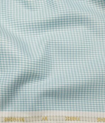 Raymond Men's White Polyester Cotton Sea Green Checks Shirting Fabric (1.80 Meter)