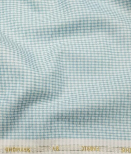 Raymond Men's White Polyester Cotton Sea Green Checks Shirting Fabric (1.80 Meter)