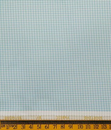 Raymond Men's White Polyester Cotton Sea Green Checks Shirting Fabric (1.80 Meter)