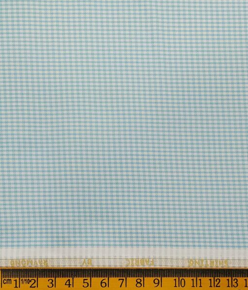 Raymond Men's White Polyester Cotton Sea Green Checks Shirting Fabric (1.80 Meter)