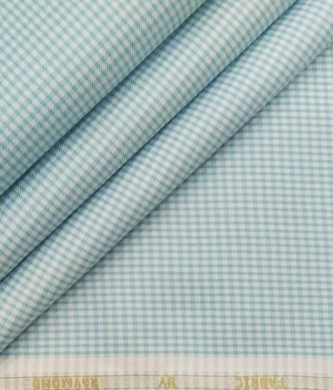 Raymond Men's White Polyester Cotton Sea Green Checks Shirting Fabric (1.80 Meter)