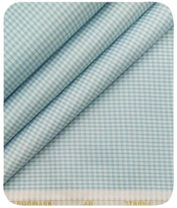 Raymond Men's White Polyester Cotton Sea Green Checks Shirting Fabric (1.80 Meter)