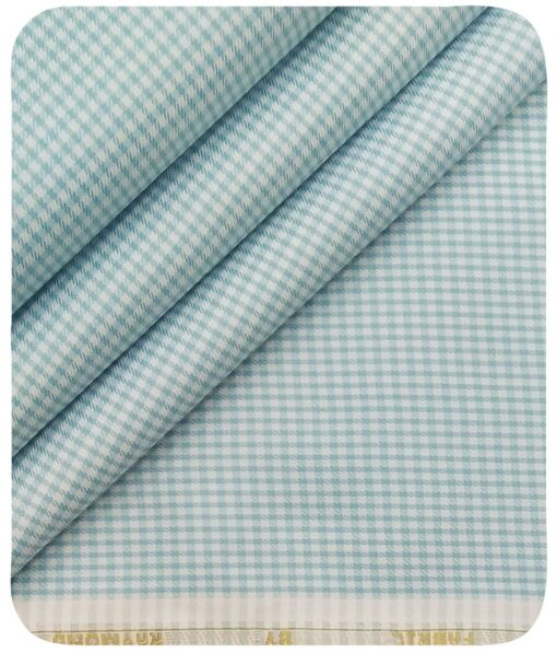 Raymond Men's White Polyester Cotton Sea Green Checks Shirting Fabric (1.80 Meter)