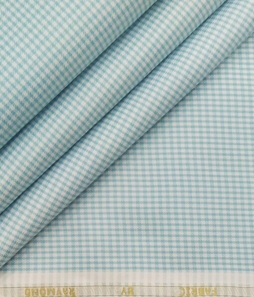 Raymond Men's White Polyester Cotton Sea Green Checks Shirting Fabric (1.80 Meter)