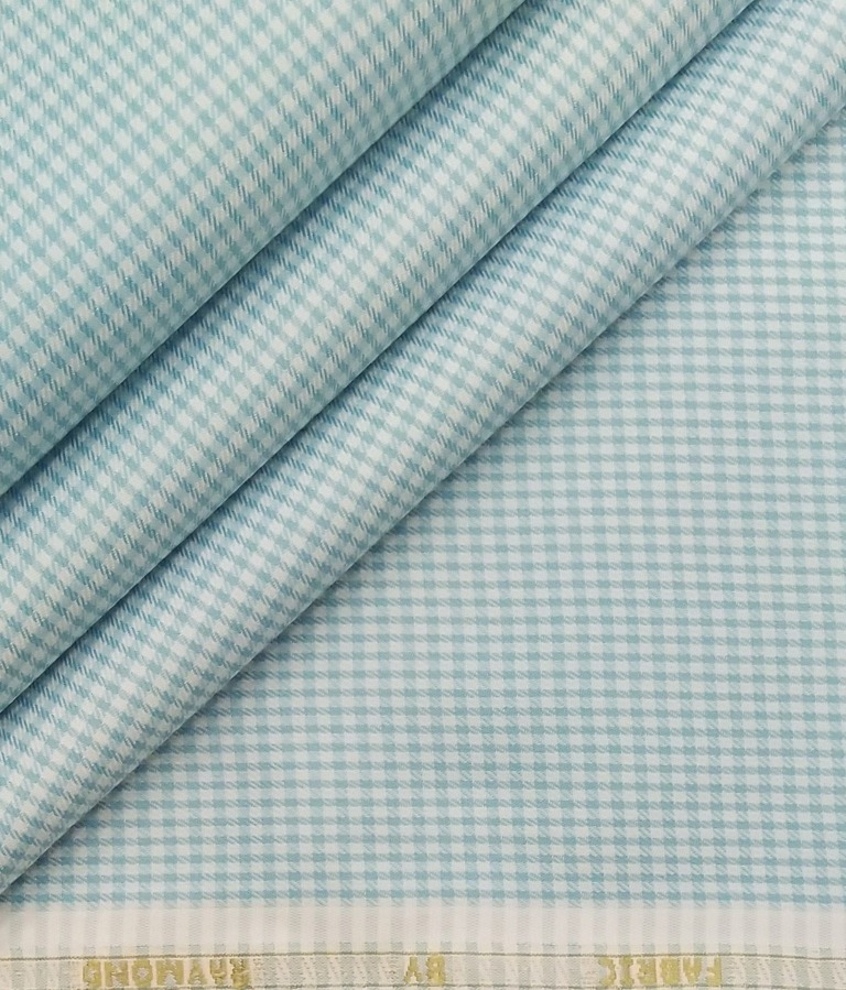 Raymond Men's White Polyester Cotton Sea Green Checks Shirting Fabric (1.80 Meter)