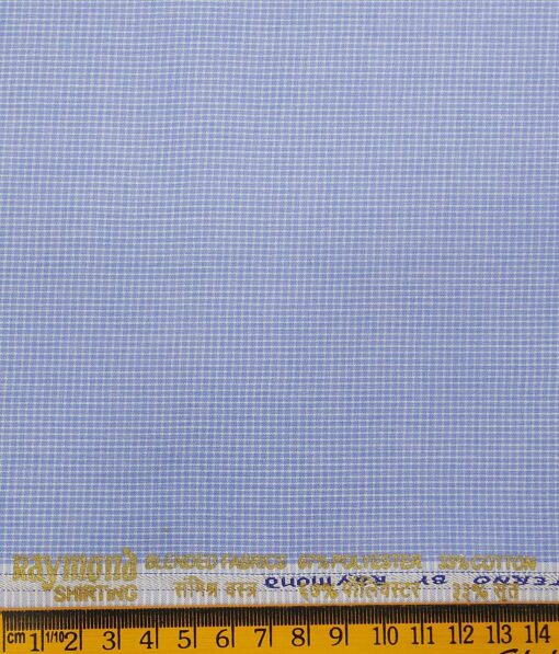 Raymond Men's Sky Blue Polyester Cotton Micro Checks Shirting Fabric (1.80 Meter)