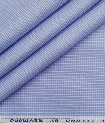 Raymond Men's Sky Blue Polyester Cotton Micro Checks Shirting Fabric (1.80 Meter)