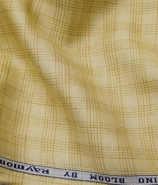 Raymond Men's Egg Nog Beige Pure Linen Self Check Unstitched Shirting Fabric (2.25 Meter)