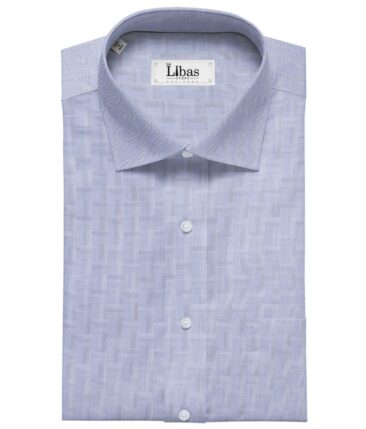 Soktas Men's Sky Blue 100% Egyptian Cotton 2 Ply Super 120's Self Checks Shirt Fabric (1.60 M)