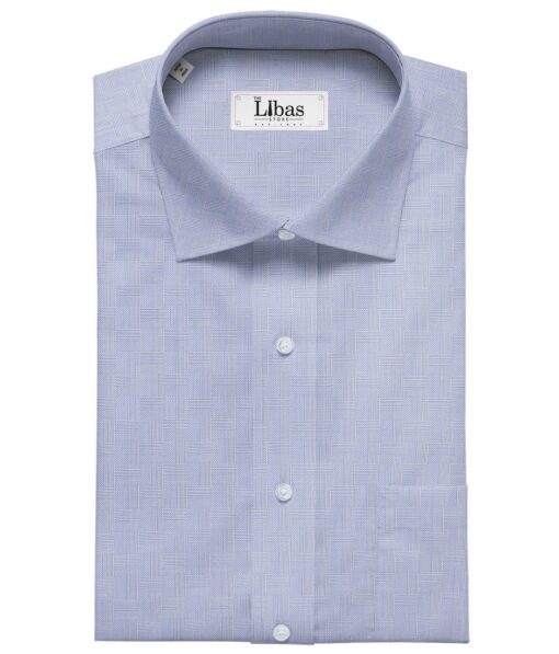Soktas Men's Sky Blue 100% Egyptian Cotton 2 Ply Super 120's Self Checks Shirt Fabric (1.60 M)