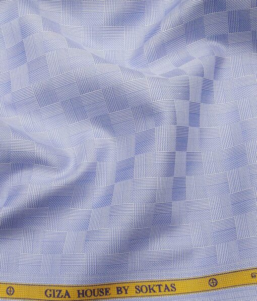 Soktas Men's Sky Blue 100% Egyptian Cotton 2 Ply Super 120's Self Checks Shirt Fabric (1.60 M)