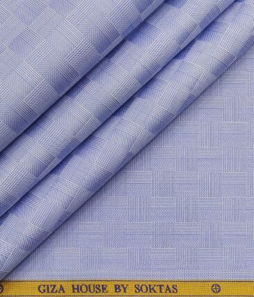 Soktas Men's Sky Blue 100% Egyptian Cotton 2 Ply Super 120's Self Checks Shirt Fabric (1.60 M)