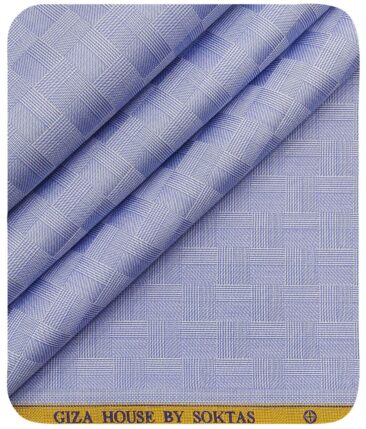 Soktas Men's Sky Blue 100% Egyptian Cotton 2 Ply Super 120's Self Checks Shirt Fabric (1.60 M)