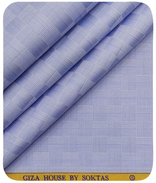 Soktas Men's Sky Blue 100% Egyptian Cotton 2 Ply Super 120's Self Checks Shirt Fabric (1.60 M)