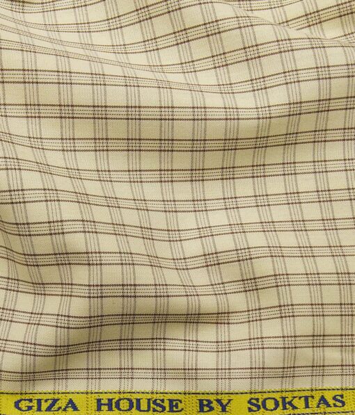 Soktas Men's Beige 100% Cotton Brown Checks Shirt Fabric (1.60 M)