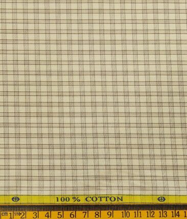 Soktas Men's Beige 100% Cotton Brown Checks Shirt Fabric (1.60 M)