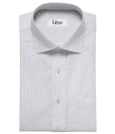 Soktas Men's White 100% Cotton Blue Checks Shirt Fabric (1.60 M)