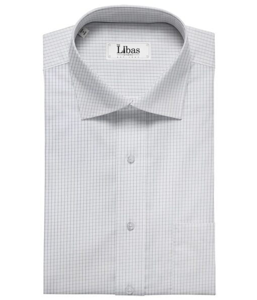 Soktas Men's White 100% Cotton Blue Checks Shirt Fabric (1.60 M)