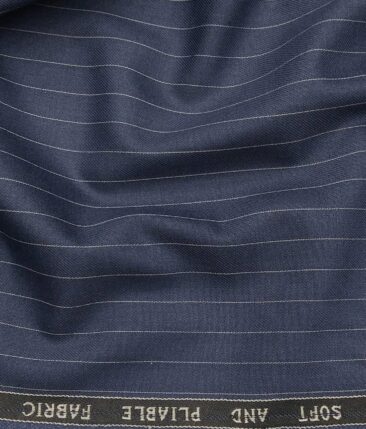 Raymond Aegean Blue Polyester Viscose White Pin Stripes Unstitched Suiting Fabric - 3.75 Meter