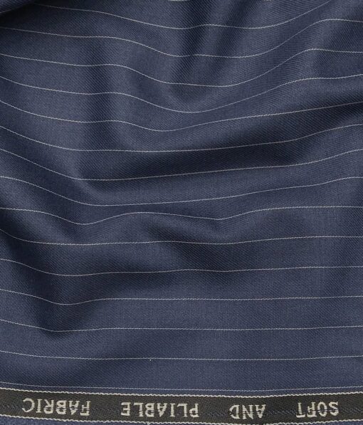 Raymond Aegean Blue Polyester Viscose White Pin Stripes Unstitched Suiting Fabric - 3.75 Meter