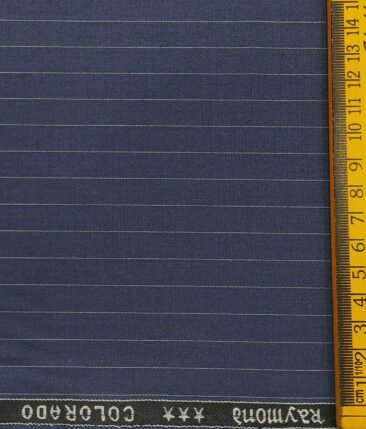 Raymond Aegean Blue Polyester Viscose White Pin Stripes Unstitched Suiting Fabric - 3.75 Meter